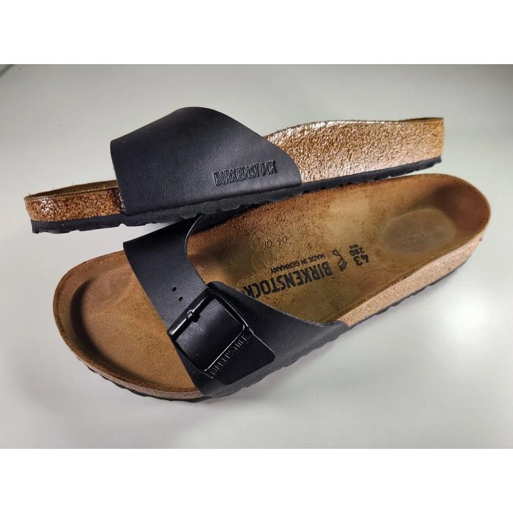 Birkenstock Madrid Mens Slide Sandals Black Cork Footbed EU 43 US 10 10.5 Reg